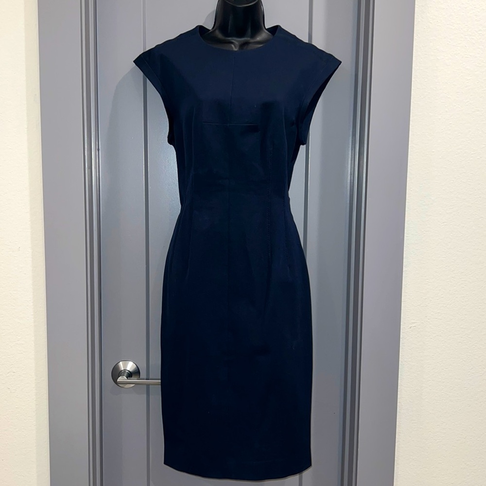 Banana Republic navy blue mid calf length cap sleeve sheath dress